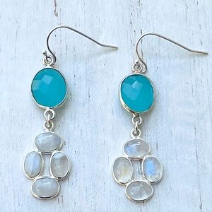 Luvleigh designs - rainbow moonstone & aqua chalcedony earrings